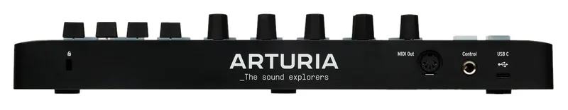 Rear panel of the Arturia MiniLab 3 with its 5-pin MIDI out, control input and USB-C port