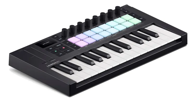 Novation Launchkey Mini 25 MK4 seen from the left and above